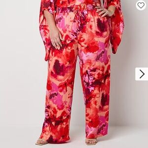 Bold Elements satin sateen wide leg pants size 3X pink watercolor floral NWT